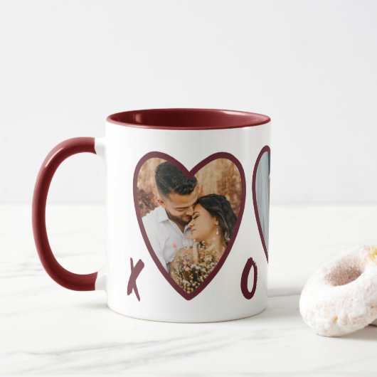 Mug Valentines modernes Coeurs rouges Photo Collage Mu (Avec donut)