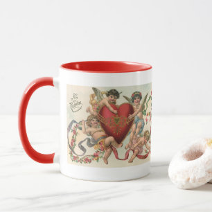 Mug Valentines vintages, Anges victoriens Coeur de Che