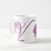 Mug Valerie personnalisable nom rose fleurs boho (Devant gauche)