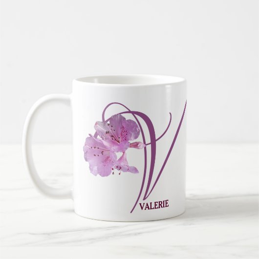 Mug Valerie personnalisable nom rose fleurs boho (Gauche)