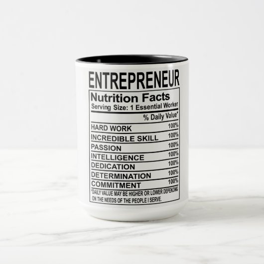 Mug Valeur nutritive de l'entrepreneur (Centre)