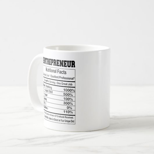 Mug Valeur nutritive de l'entrepreneur (Devant gauche)