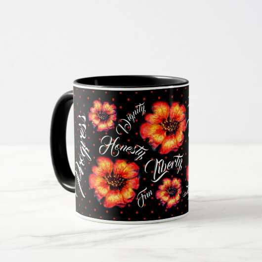 Mug Valeurs de la bonne vie Fleurs et points d'écarlat (Devant gauche)