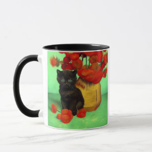 Mug Van Gogh Black Kitten Fleurs rouges