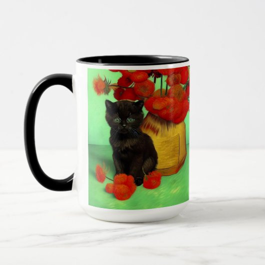 Mug Van Gogh Black Kitten Fleurs rouges (Gauche)