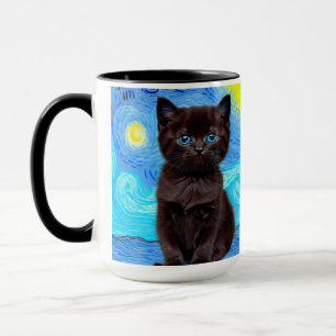 Mug Van Gogh Starry Night Black Cat