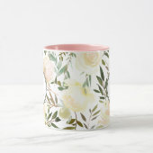 Mug Vanille florale romantique Aquarelle blanche Monog (Centre)