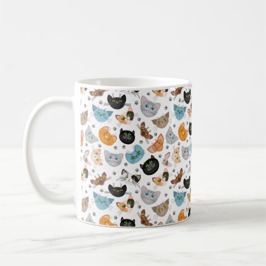 Mug Various cat faces pattern (Gauche)