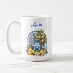 Mug Vase citron blanc et bleu Amalfi en céramique Ital
