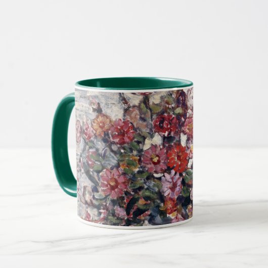 Mug Vase de fleurs, Zinnias de Maurice Prendergast (Devant gauche)