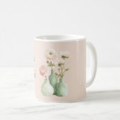 Mug Vase Vert Fleurs de Renoncule Roses (Devant droit)