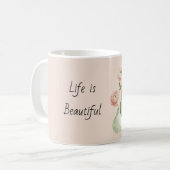 Mug Vase Vert Fleurs de Renoncule Roses (Devant gauche)