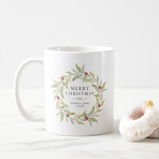 Mug Végétation d'hiver Berries Wreath Monogramme Noël (Avec donut)