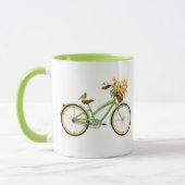 Mug Vélo avec panier de fleurs et oiseau Vert Jaune (Gauche)