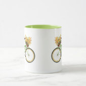 Mug Vélo avec panier de fleurs et oiseau Vert Jaune (Centre)