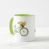 Mug Vélo avec panier de fleurs et oiseau Vert Jaune (Devant gauche)