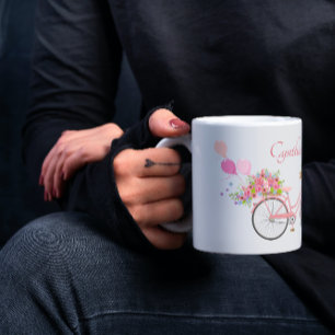 Mug Vélo floral rose Whimsical Personnalisé
