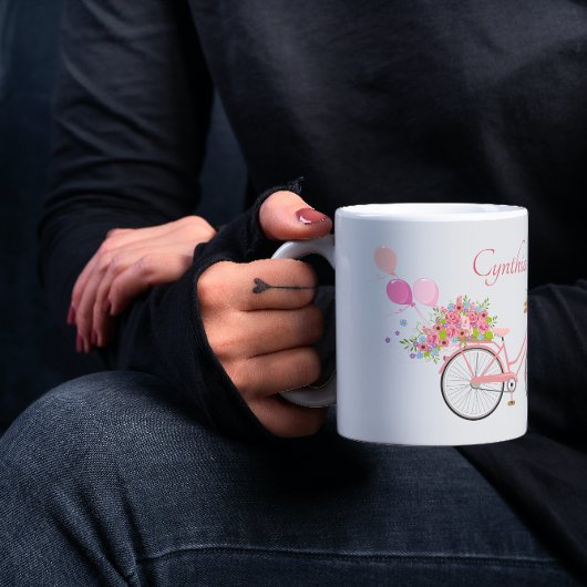 Mug Vélo floral rose Whimsical Personnalisé