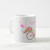 Mug Vélo floral rose Whimsical Personnalisé (Devant gauche)
