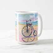 Mug Vélo Penny farthing garé sur la plage (Devant droit)