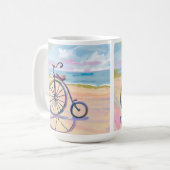 Mug Vélo Penny farthing garé sur la plage (Devant gauche)