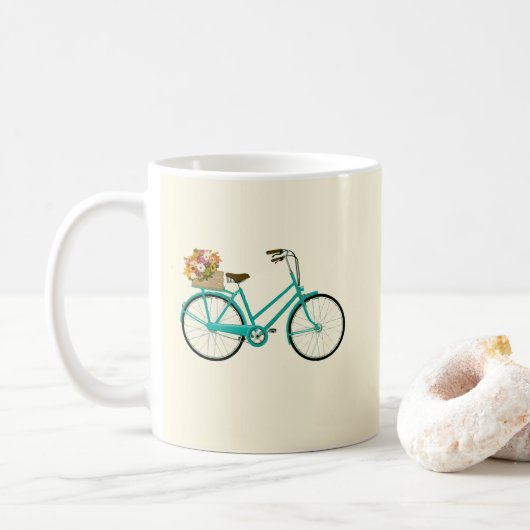 Mug Vélo vintage avec fleurs Illustration Café M (Avec donut)