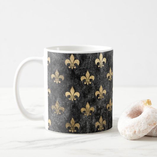 Mug Velours noir Fleur de Lis Mardi Gras Orleans (Avec donut)