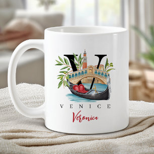 Mug Venise Italie Monogramme Lettre V Cadeau Personnal