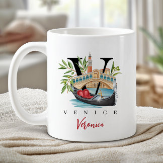 Mug Venise Italie Monogramme Lettre V Cadeau Personnal