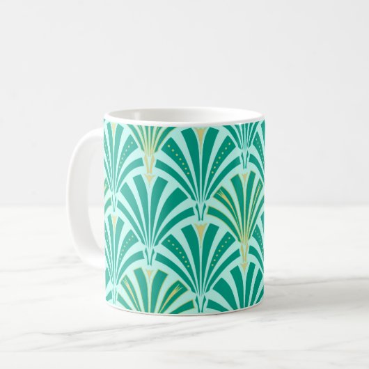 Mug Ventilateur Art déco motif - turquoise sur aqua (Devant gauche)
