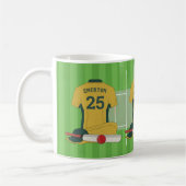 Mug Ventilateur/joueur de cricket (or et vert) (Gauche)