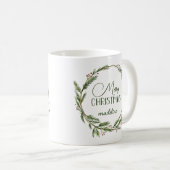 Mug Verdure de Noël rustique Wreath personnalisée (Devant droit)