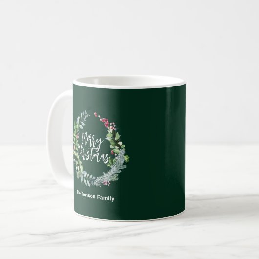 Mug verdure hiver couleur couronne noël (Devant gauche)