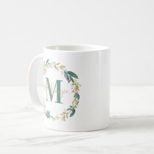 Mug Verdure or Floral Wreath Custom Monogramme (Devant gauche)