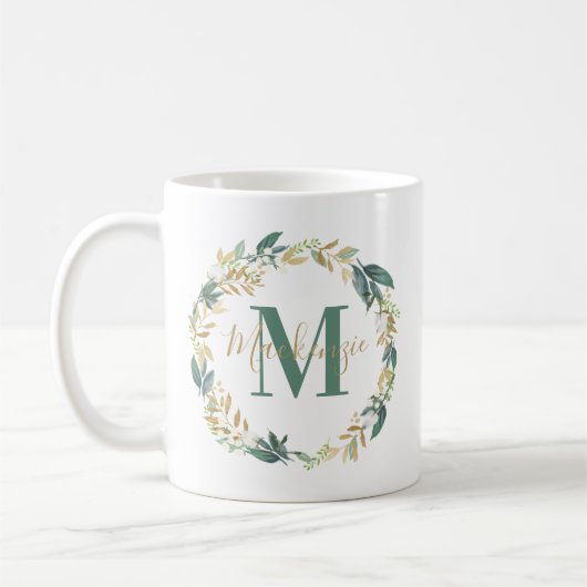 Mug Verdure or Floral Wreath Custom Monogramme (Gauche)