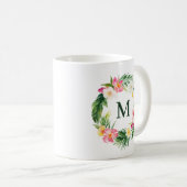 Mug Verdure tropicale et fleurs Monogramme de couronne (Devant droit)