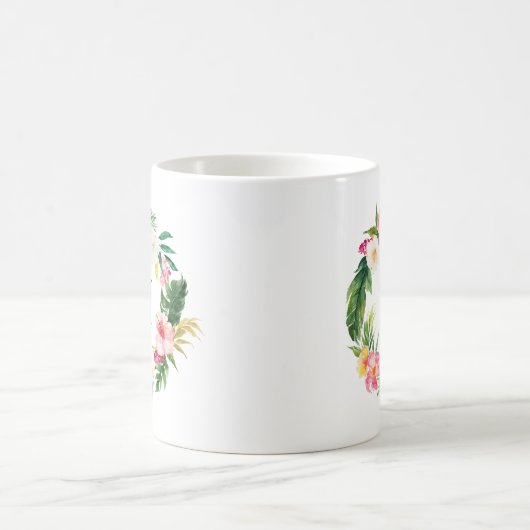 Mug Verdure tropicale et fleurs Monogramme de couronne (Centre)
