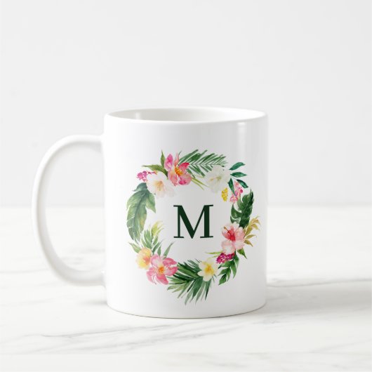 Mug Verdure tropicale et fleurs Monogramme de couronne (Gauche)