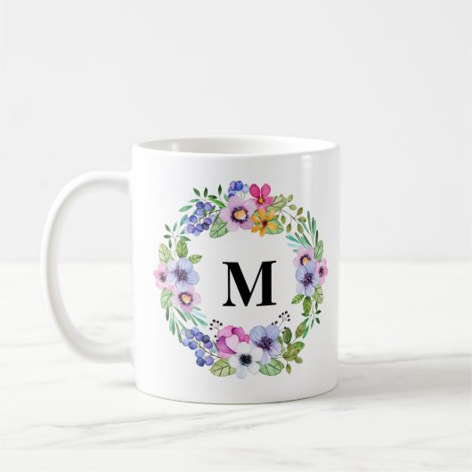 Mug Verdure tropicale et fleurs Wreath Monogramme cade (Gauche)