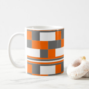 Mug Vérifications Rayures Orange Gris Blanc Motif