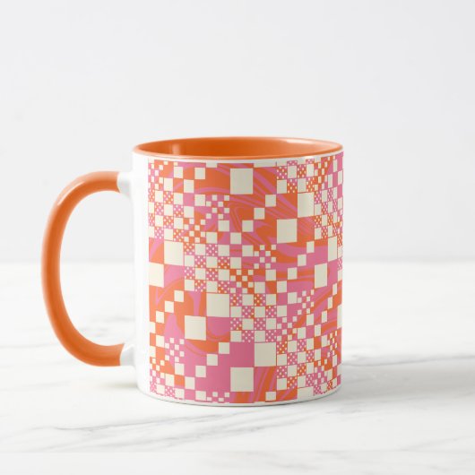 Mug Vérifié, Chèques - rose, orange et crème (Gauche)