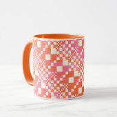 Mug Vérifié, Chèques - rose, orange et crème (Devant gauche)