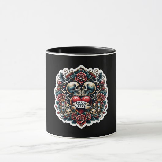 Mug Véritable amour Skeleton Coeur Tatouage Look (Centre)
