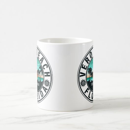 Mug Vero Beach Floride Palm Tree Retro Sunset (Centre)