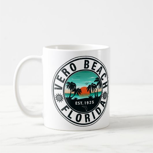 Mug Vero Beach Floride Palm Tree Retro Sunset (Gauche)