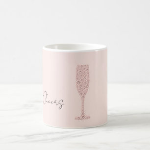 Mug Verre à Champagne Cheers Rose Pailleté