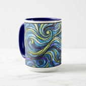 Mug Verre coloré vagues bleues café (Devant gauche)