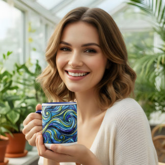 Mug Verre coloré vagues bleues café