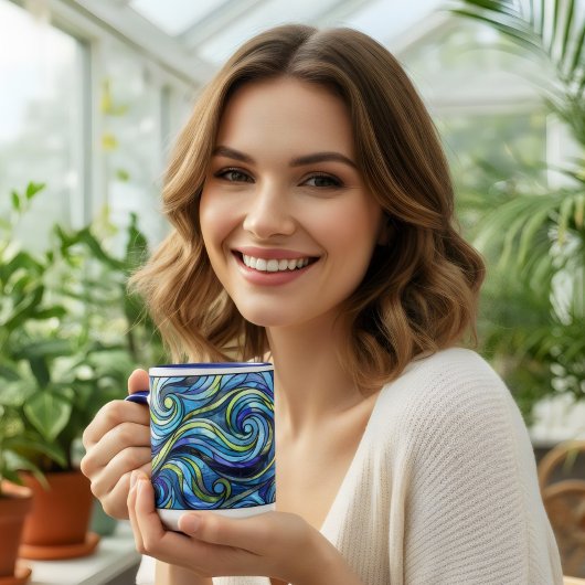 Mug Verre coloré vagues bleues café