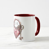 Mug Verrouiller le coeur rouge et l'amour clé (Devant droit)